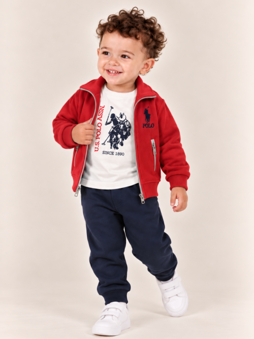 ٢٦٣٥٥ بيجامة ٣ قطع ولادي بولو احمر-1 طقم Polo Red